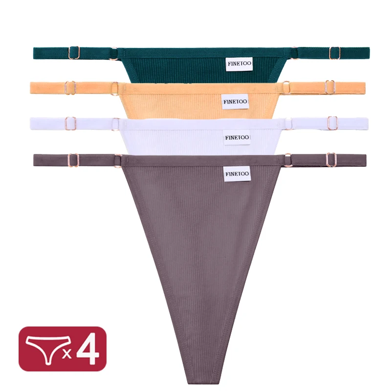 thumbnail image 1 of Bragas de algodón para mujer, ropa interior Sexy con parte trasera en T, lencería íntima de tiro bajo, tangas con correa ajustable, 4 unidades por juego, 1 of 5
