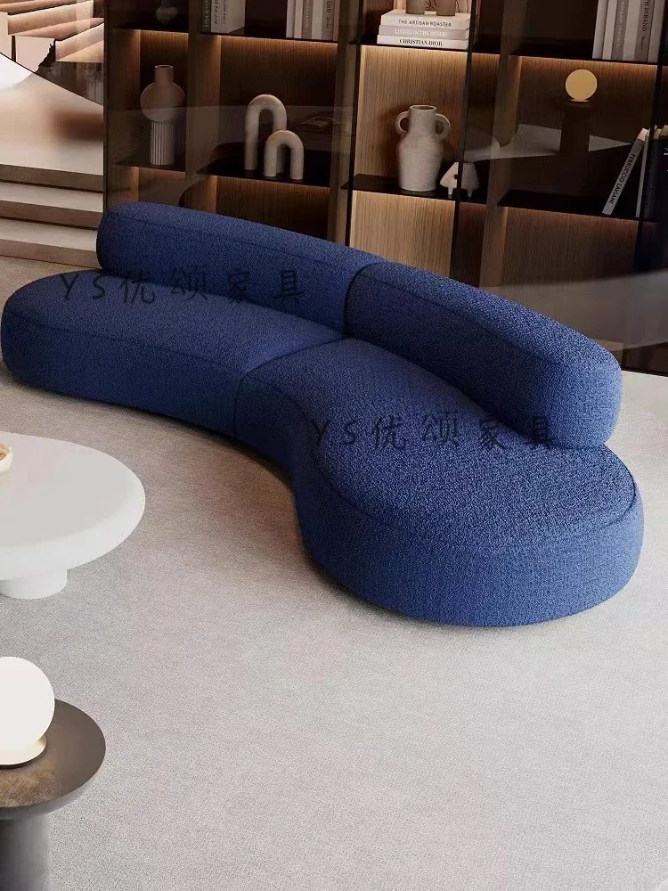 

Nordic Curved Fabric Sofa Simple and Light Luxury Living Room Lambswool Sofa for Multi-User Combination