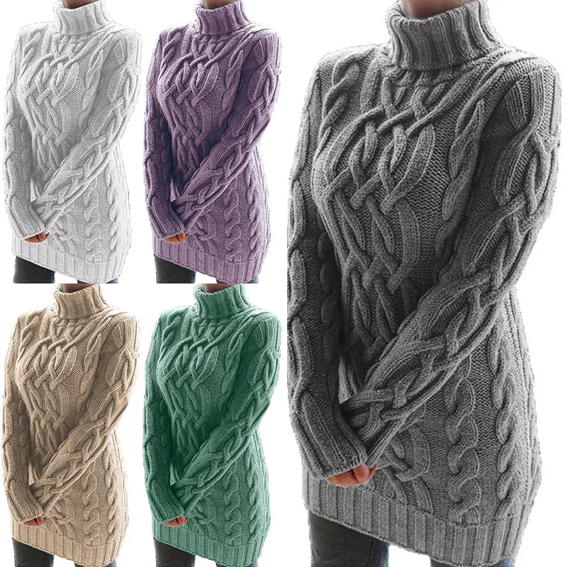 

Sweater for Women Autumn and Winter Fashion New Solid Color Knit Sweater Thickened Long-sleeved Retro Dresses