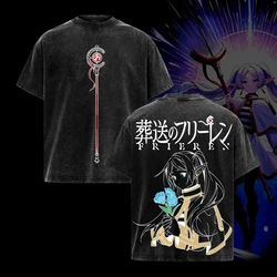 Vintage Washed Anime T - Shirt - Oversized Cotton Short Sleeve Tee - XXL (Black)