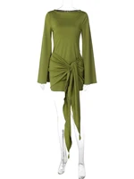 Dulzura 2025 Autumn Fashion Elegant O-Neck Long Sleeve Slim Fit Lace Up Mini Dress Ladies Solid Casual Clothes Party Club Outfit - Image 6