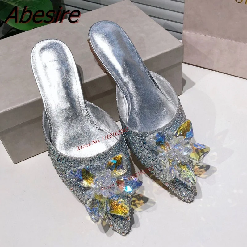 

Spring Wedding Rhinestone Gemstone Flat Shoes Blingbling Pointed Slingback Slippers Casual Outerwear All-Match Women'S Shoes 42
