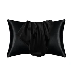 Luxurious Natural Mulberry Silk Pillowcase - Hair and Skin Protection, Customizable Sizes Available - 50cmx66cm (Black)