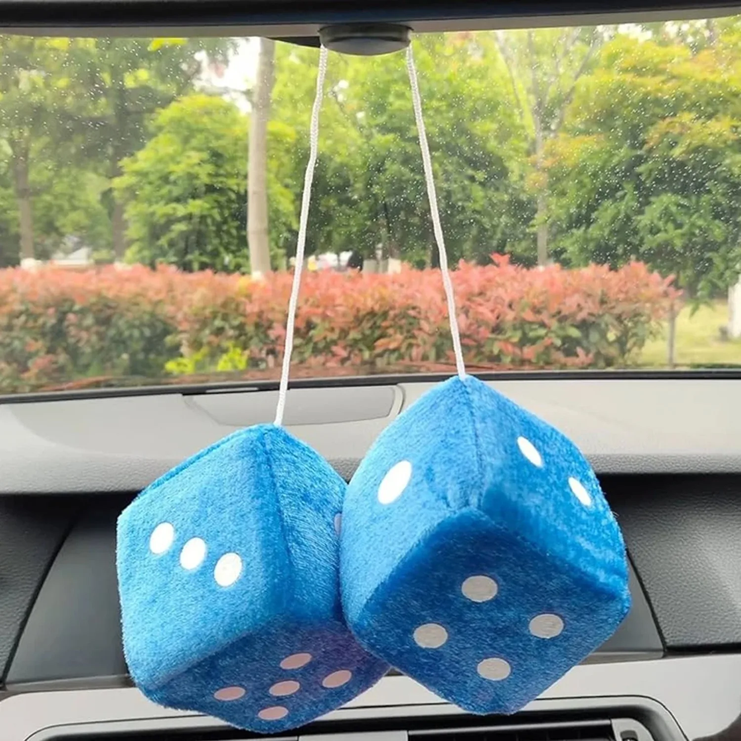 2 PCS Auto Fuzzy Dice Dots Rear View Mirror Hanger Car Decoration Accessories