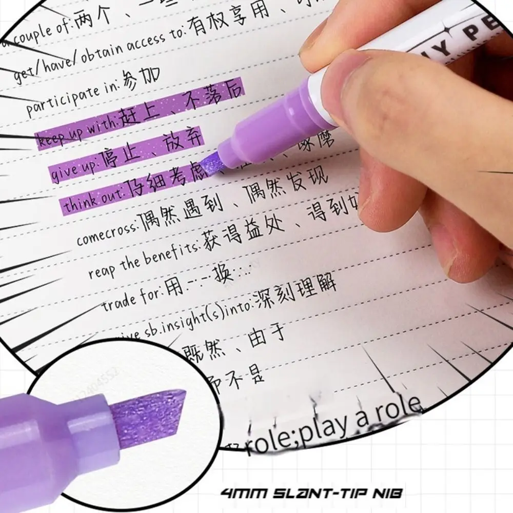 4PCS Glitter Highlighters Students Draw Doodle Pens Colorful Shiny Fluorescent Pen High Gloss Marking Pen School Office Supplies