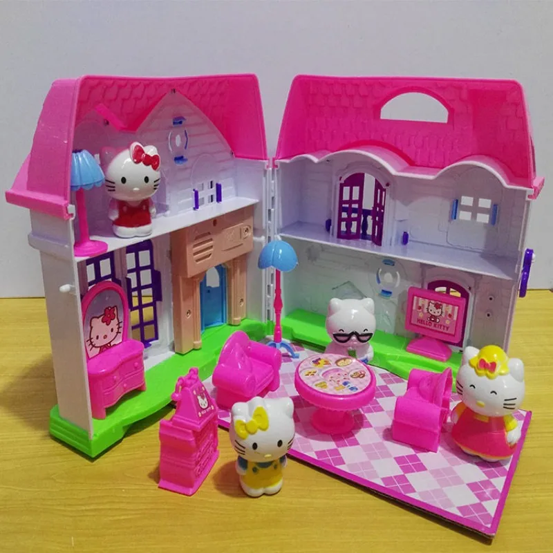 

New cute Hello Kitty Cinnamoroll anime cartoon kawaii style girl dollhouse creative play house villa family set toys wholesale