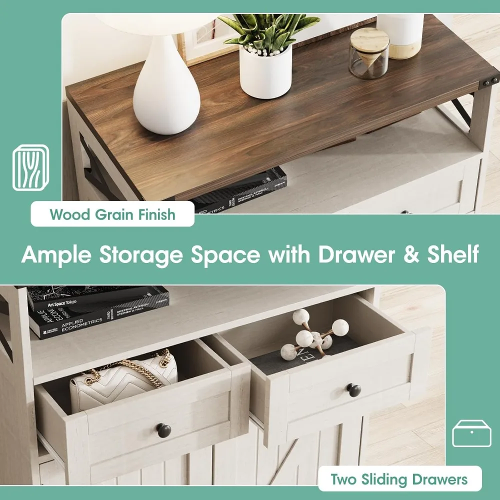 Shoe Cabinet with Doors, Farmhouse Storage Cabinet with 2 Drawers & Adjustable Shelves, Shoe Cabinet Storage Living Room 3