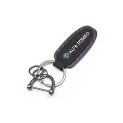 Alfa Romeo Suede Carbon Fiber Keychain with Horseshoe Buckle (E - Black)