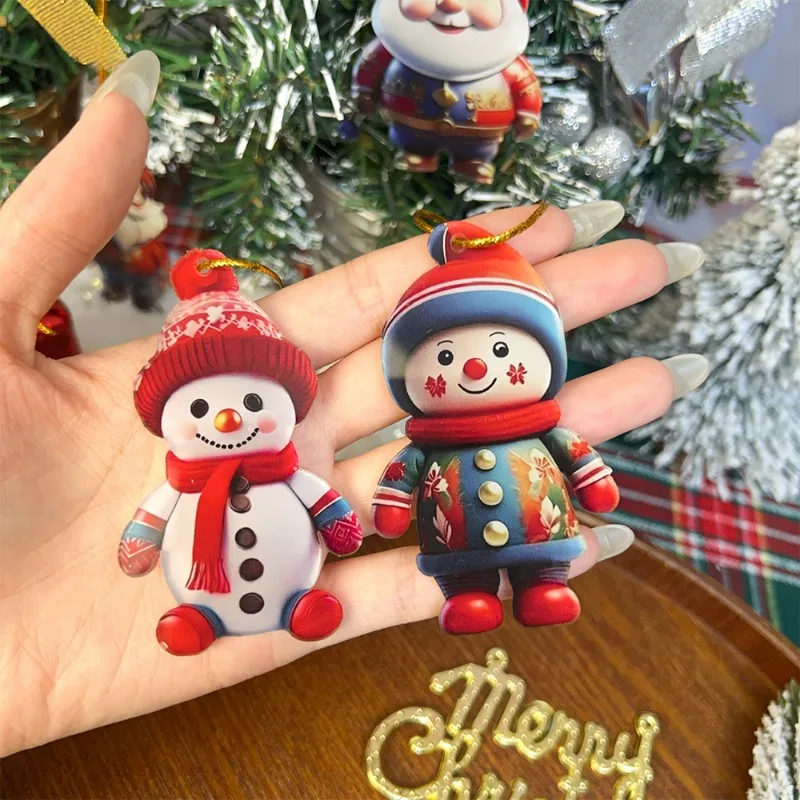 Christmas Character Pendant Acrylic Flat Pattern Santa Claus Boys and Girls Xmas Tree Hanging Car Interior Decoration Pendants