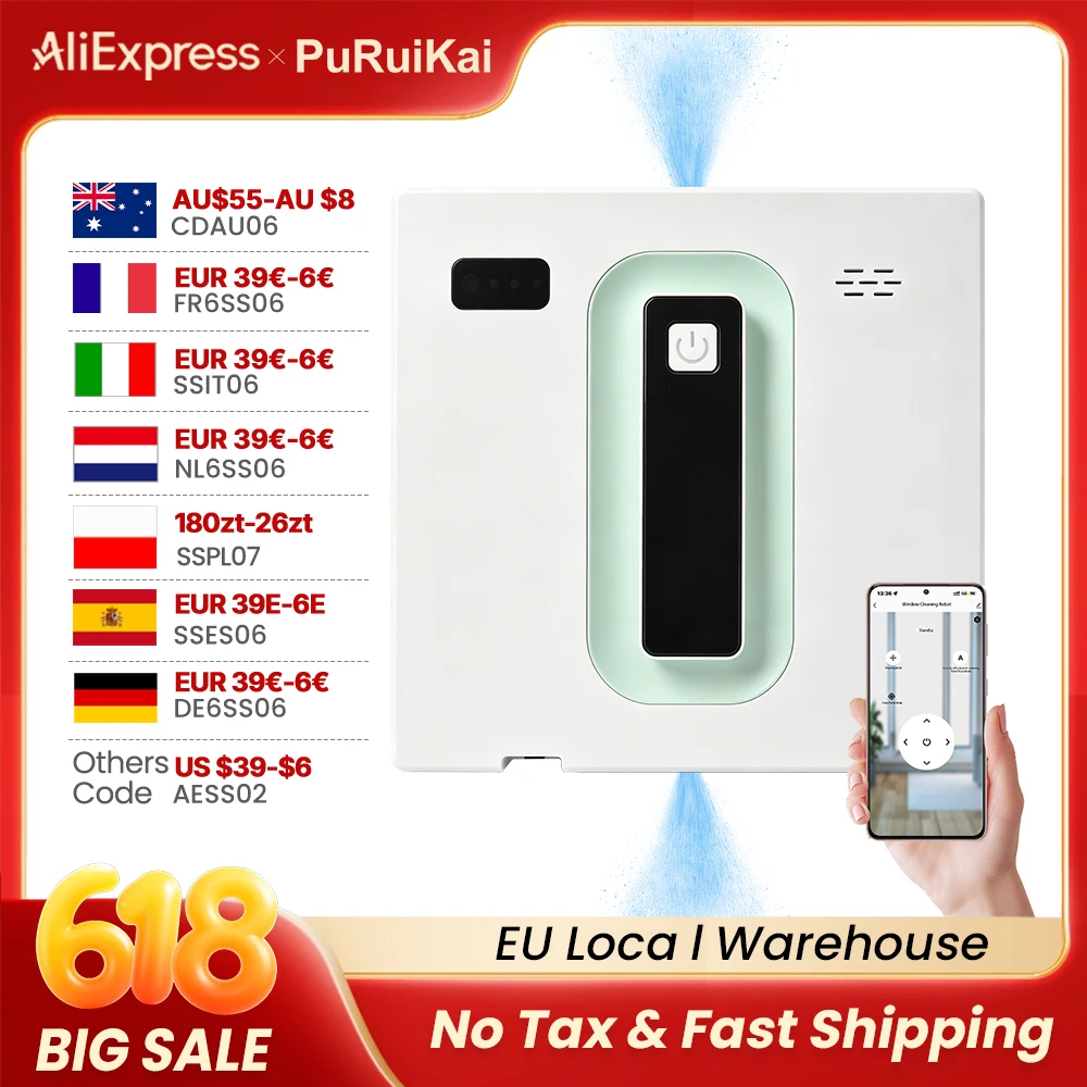 PuRuiKai Robot Electric Automatic Window Cleaning Robotic , With APP/Remote Control,With Voice Broadcast Two-way Automatic Spray