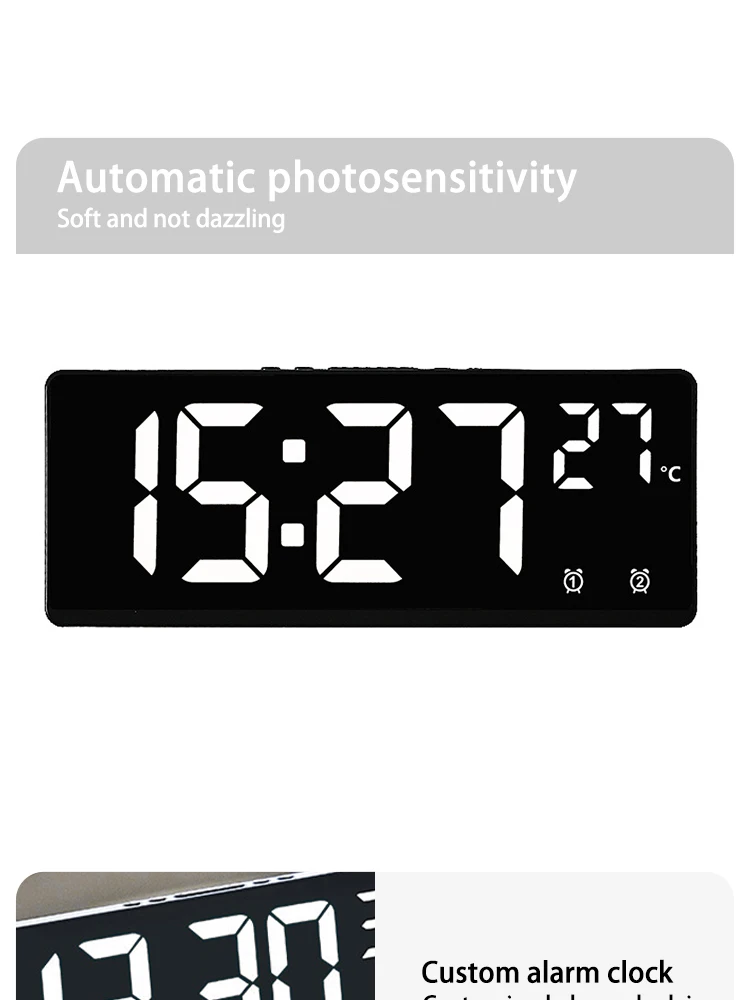 Description Picture 6 of itemVoice Control Digital Alarm Clock Temperature Dual Alarm Snooze Desktop Table Clock Night Mode 12/24H LED Clock Watch