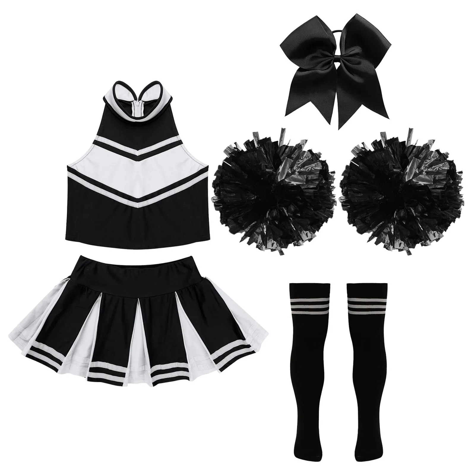 Kids Girls Cheerleading Costume Set Cheerleader Uniform Cheer Dance Competition Outfits Halloween Party Cosplay Fancy Dress Up