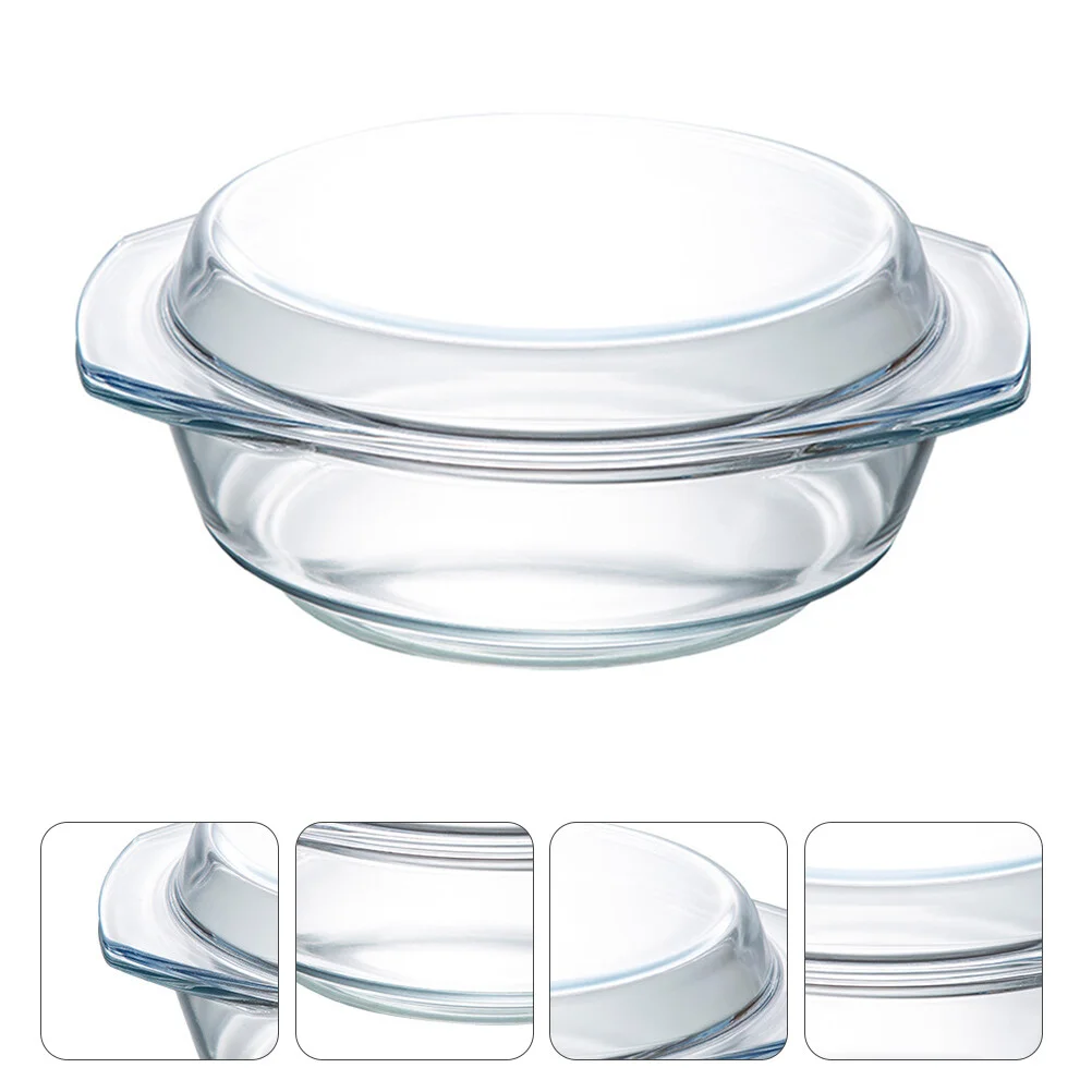 Tempered Glass Bowl Lid Dining Heatresistant Pot Roaster Pan Microwave