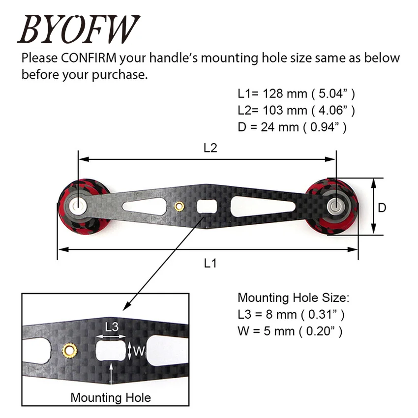 BYOFW 103mm Carbon Fiber Powerful Baitcasting Reel Handle For Abu Garcia Daiwa Grips  Red Camouflage Double Knobs DIY Repair Kit 2