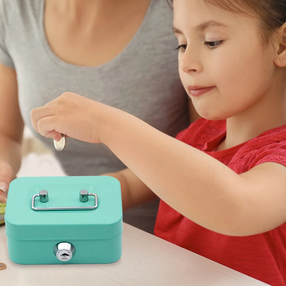 Metal Money Box with Key Lock Money Saving Box 4.53x3.78x2.28inch Coin Container Small Storage Box for Adults and Kids 4
