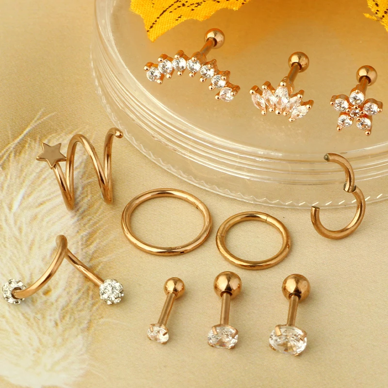 11pcs Stainless Steel Cartilage Earring Set 16G Ear Tragus Piercing Jewelry Helix Earrings Hoop Bulk Stud Ear Rings Pircing