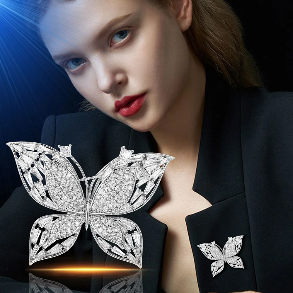 Butterfly Brooches For Women Charm Crystal Gold Silver Color Brooch Pins Party Wedding Gifts Clothing Accessories Jewelry Gift