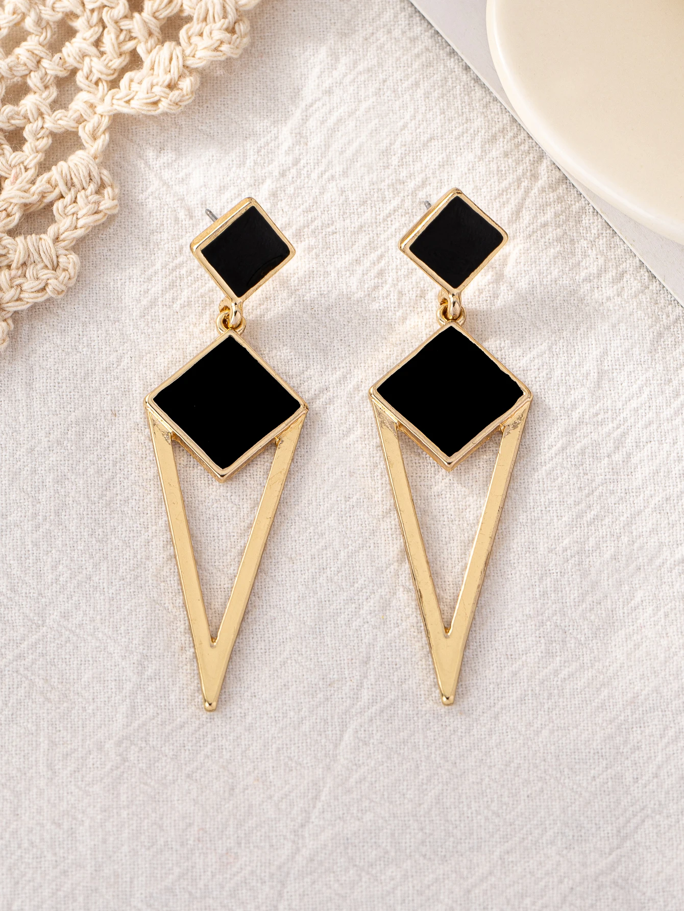 Diamond-Shaped Enamel Earrings — product detail 1