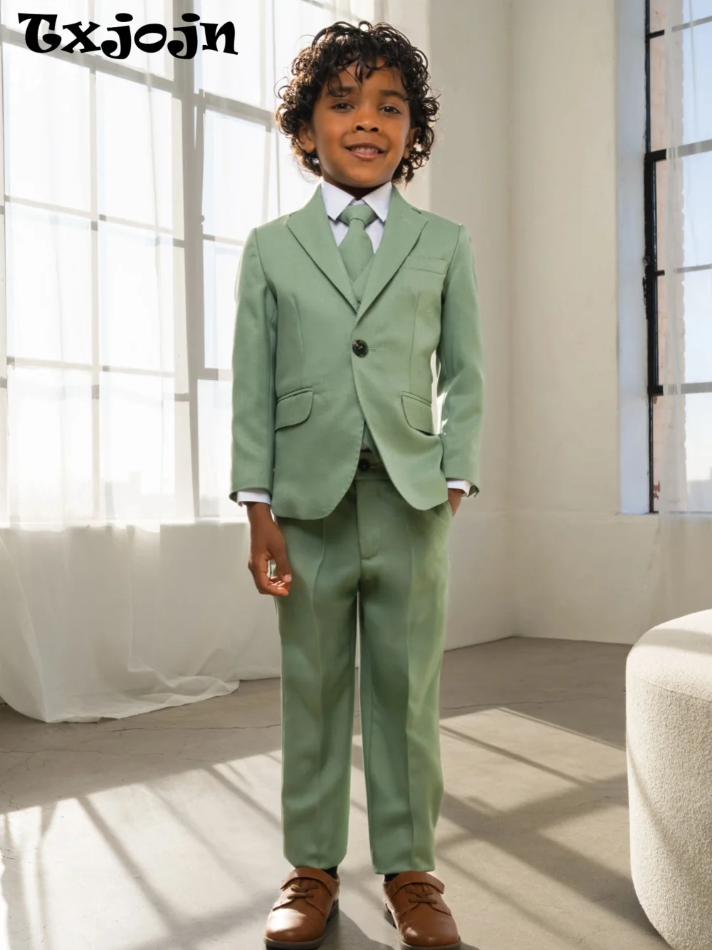 Mint Green Kids Slim Fit Suit 3 Pieces Performance Wear Boys Classic Notched Lapel Suit Set Wedding Guest Clothes 2-20T Tuxedo