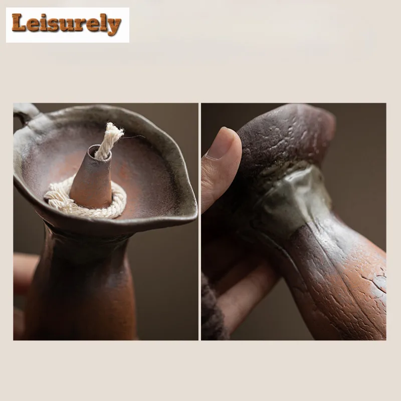 Old Rock Mud Coarse Pottery Candle Holder Vintage Scented Aromatic Candles Household Candle Lights Tea Items Room Decor Gift