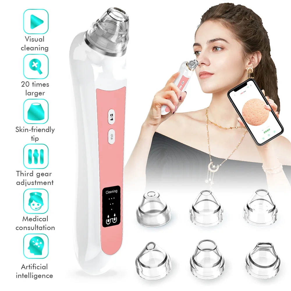 Blackhead Remover with Camera Vacuum Pore Black Head Extractions Tool 3 Adjustment Modes & 6 Suction Heads for Men and Women