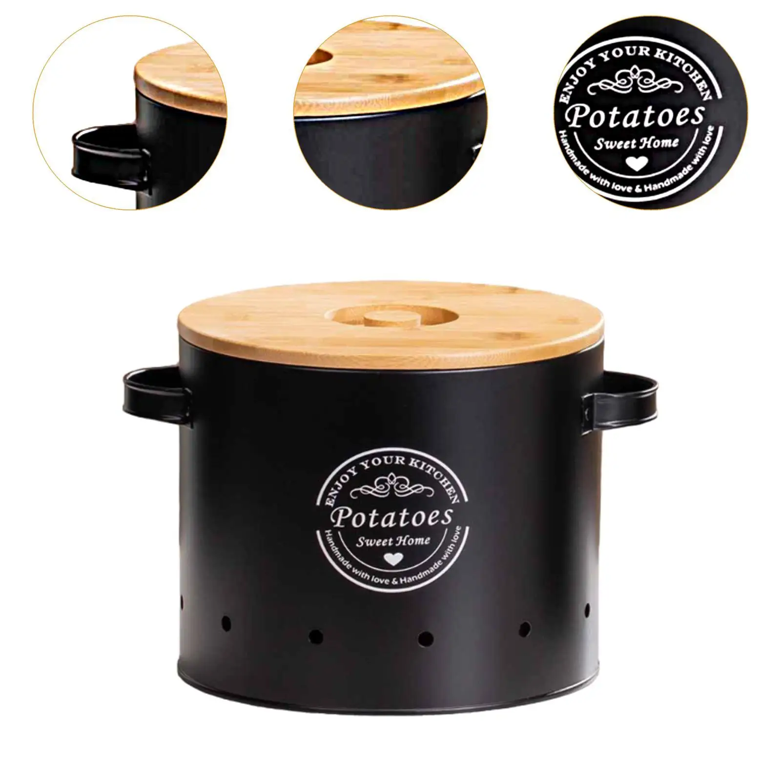 Vegetables Storage Bin Fresh Vegetable Keeper with Bamboo Lid and Handle Kitchen Organization Storage Jar for Counter Restaurant