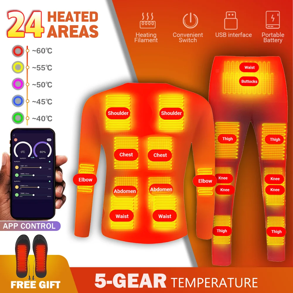 

Heated Jacket Men's Fleece Thermal Underwear USB Battery Powered Smart Phone APP Control Temperature Heating Clothes Winter