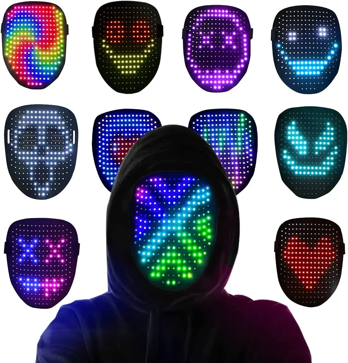 

LED Light Up Mask with Gesture Sensing Programmable Glow Face Mask Transforming Halloween Mask Costume Cosplay Party Masquerade