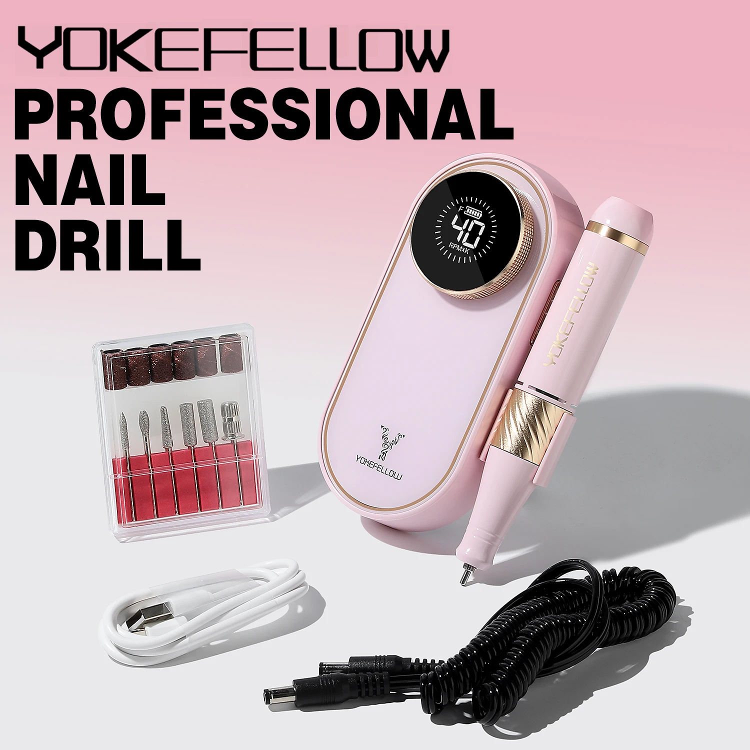Electric nail drill 40000RPM rechargeable portable for UV polish acrylic gel