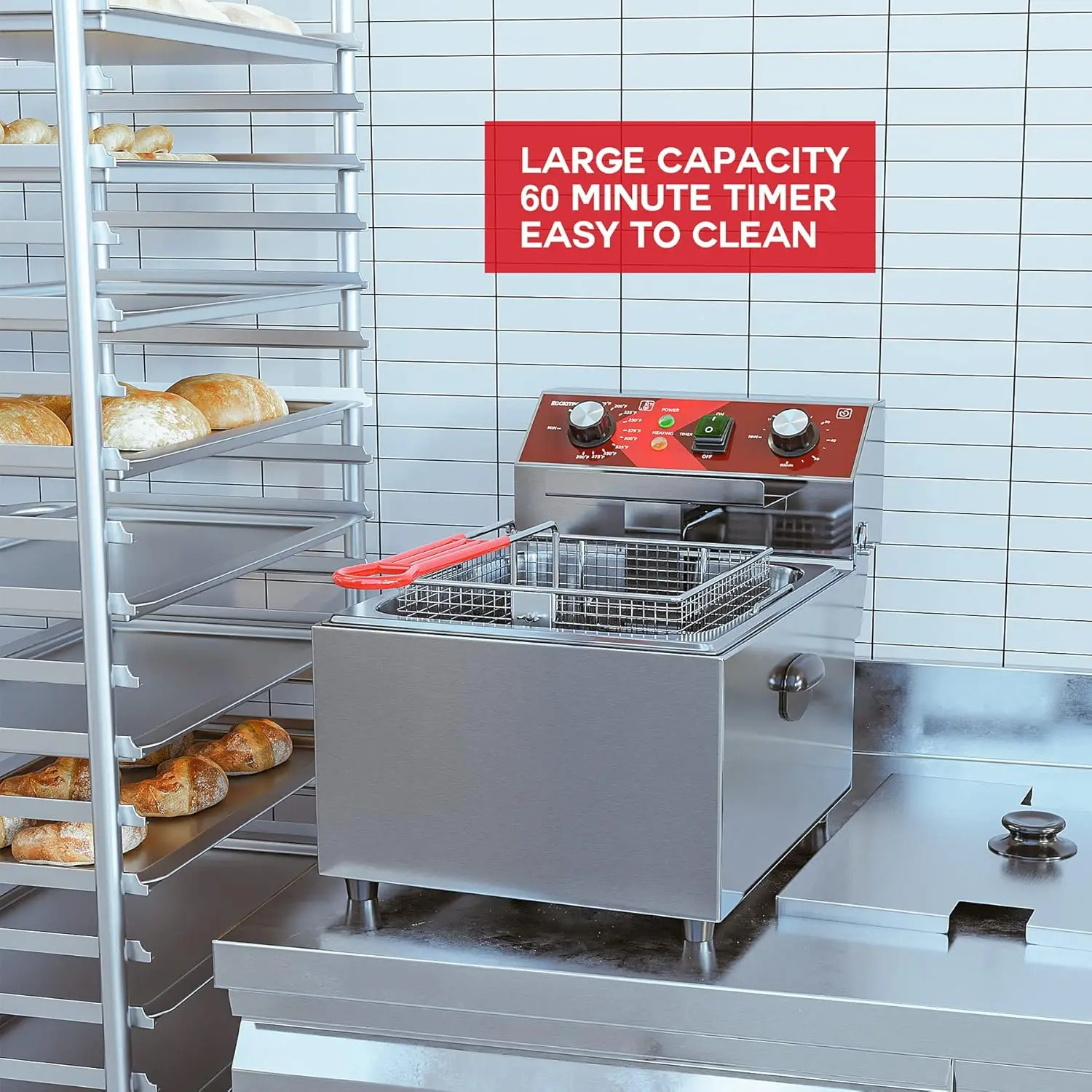 Deep fryer Single Tank Deep Fryer with Basket Capacity Electric Countertop Fryers with 60 Minute Timer for Home Kitchen