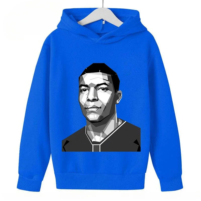 thumbnail image 1 of Sudadera deportiva azul de primavera y otoño para niños y niñas, sudadera con capucha con estampado de Mbappé para niños, ropa para niños, sudaderas con capucha para niñas, 1 of 5