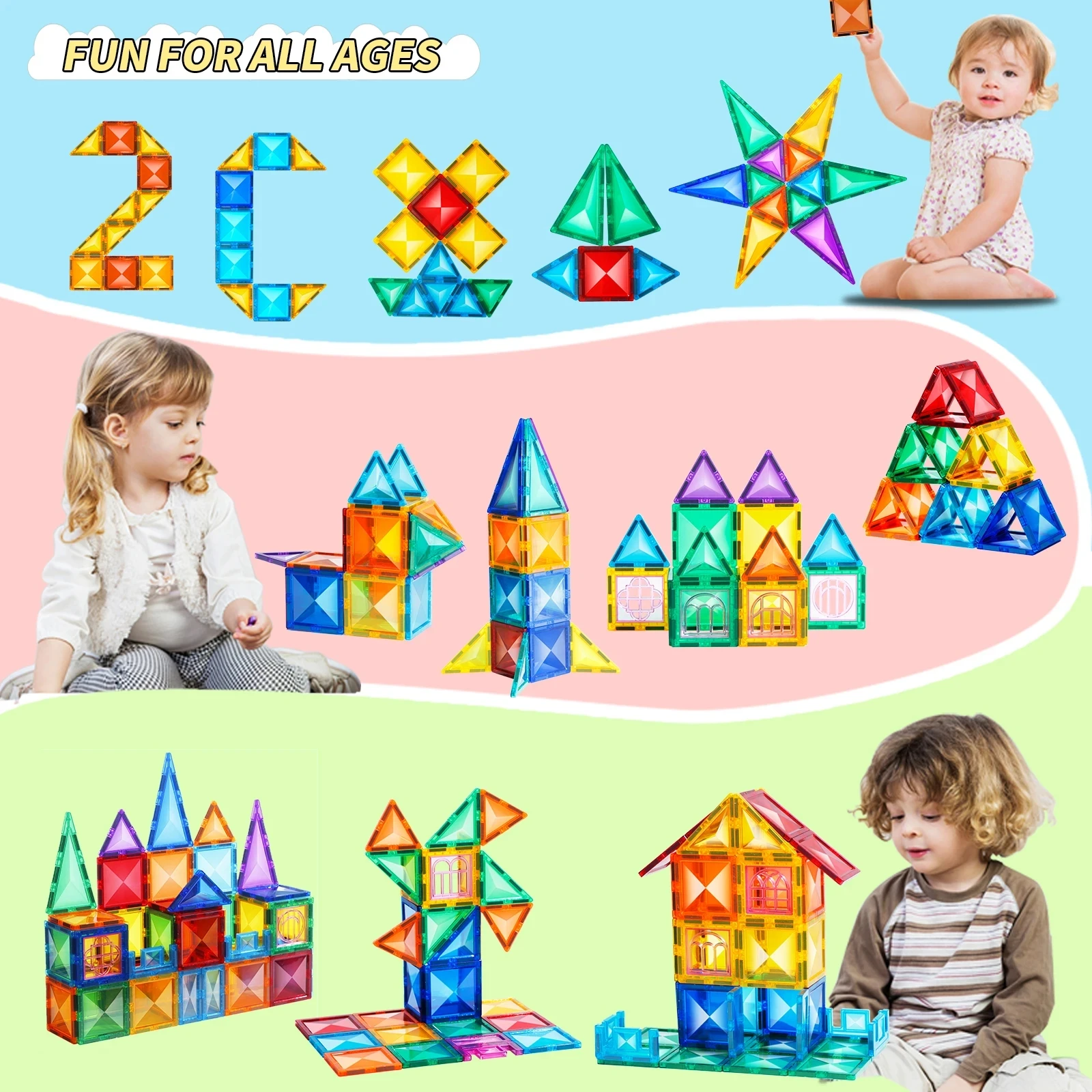 Romboss Colorful Diamond Surface Magnetic Building Block Toy for Kids Big Size Magnetic Tiles Sets Montessori Educational Toys