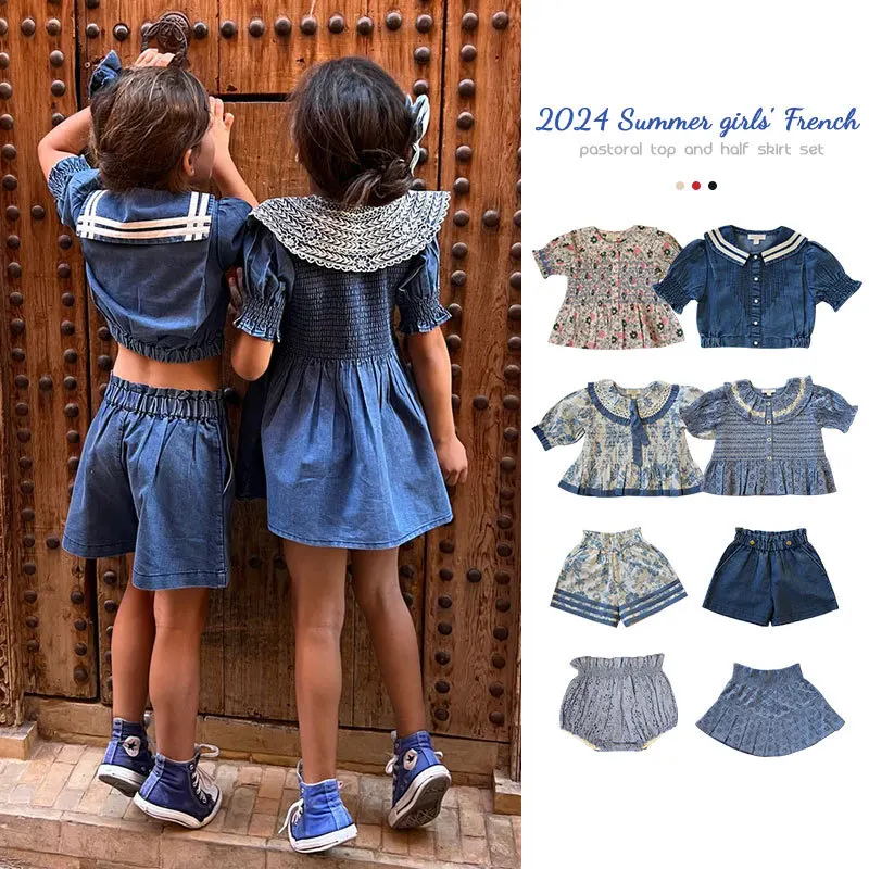 

Children's Shirts Shorts one set For 2024 New Spring Summer Baby Girls Holiday Sleeveless Floral Top Blouse Shorts Clothings