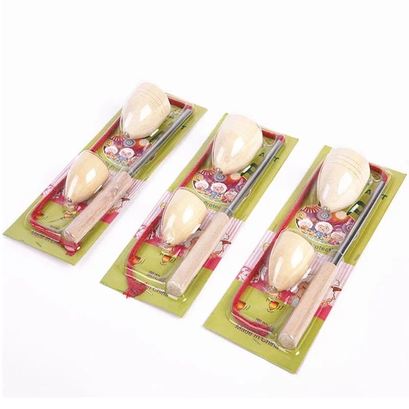 Wooden Whip The Spin Top Toys for Young, Traditional Health Sport Game, Unusual Toys from Ancient Times, S Size, 1 Set, 3Pcs - 4
