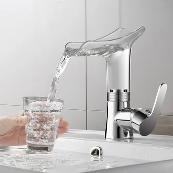 ก๊อกน้ำอ่างล้างหน้าก๊อกน้ำห้องน้ำโปร่งใสก๊อกน้ำทองเหลืองก๊อกน้ำเย็นน้ำร้อน Mixer Tap Deck Mounted Single Hole Tapware 2