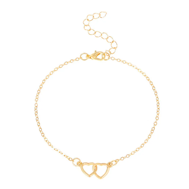 Silver Anklet Bracelet Ankle Chains Ins Fashion Double Heart Anklet For Women Bling Hollow Out Love Foot