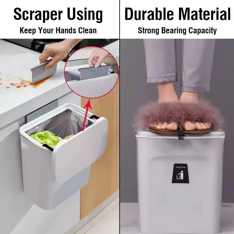 Trash Can 7/9L Bathroom Trash Can With Lid Garbage bag Wall Mounted Toilet Wastebasket kitchen Hanging Trash Bin
