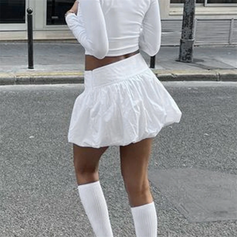 Bud Skirt 2000s Women Solid Color Elastic Waist Loose Fitting Short Mini Skirt y2k Going Out Party Skirts Streetwear