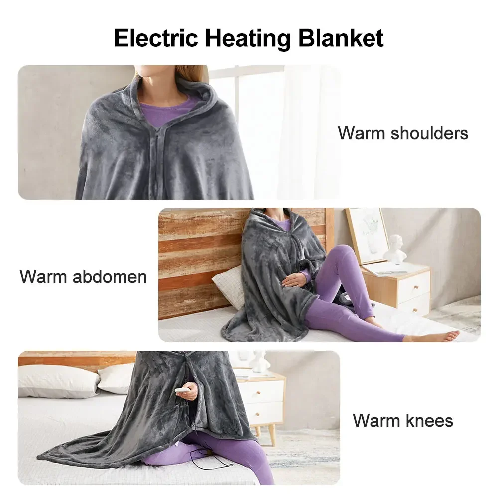 Electric Heating Blanket Winter Blanket Electric Heating Pad Heating Sleeping Mat 3 Heat Controller Coral Flannel Warm Shawl Winter Heated Blanket Cape Heating Lap Blanket Electric Heating 80*150cm