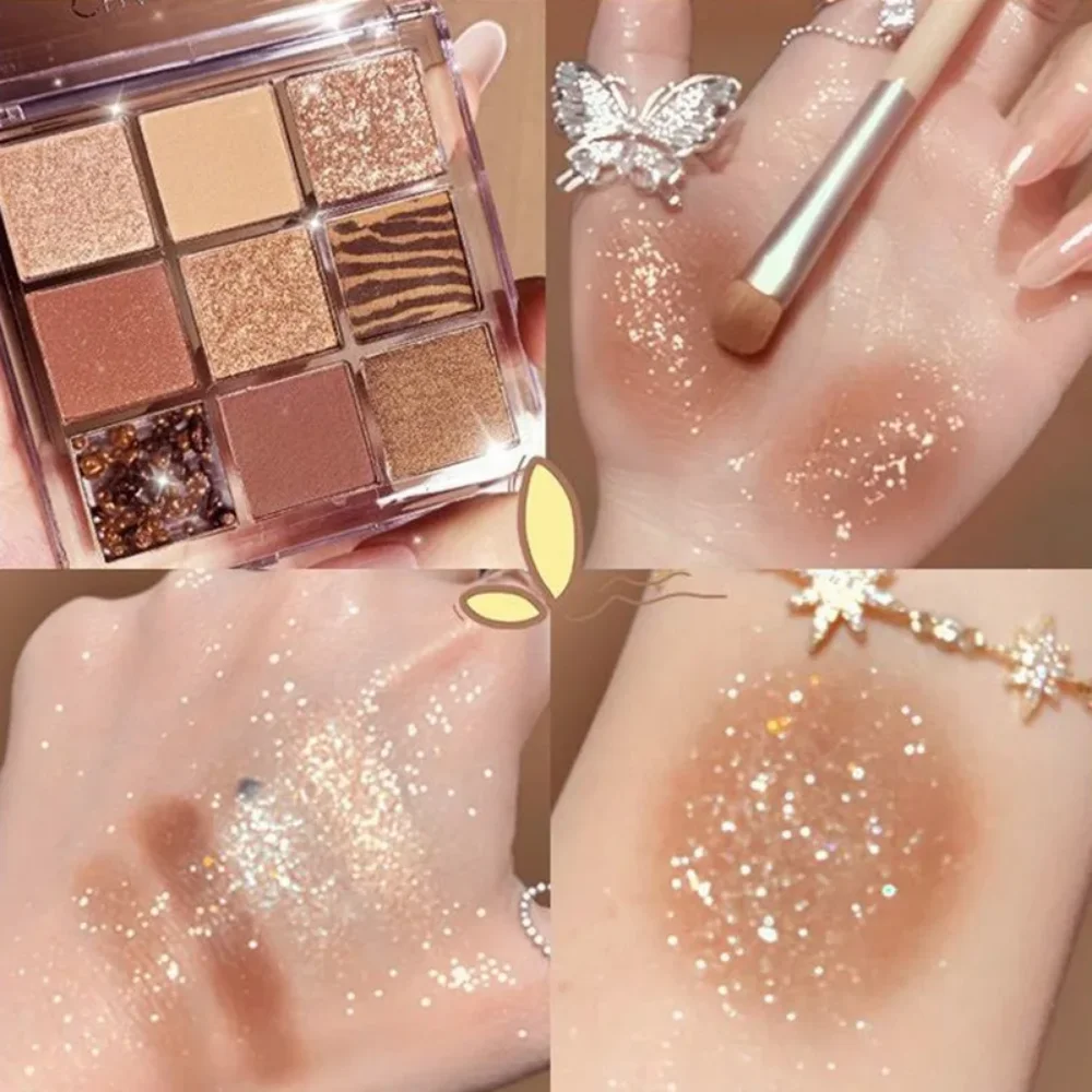 Eye Shadow Eye Shadow Plate 9 Colors Caramel Brown Eye Shadow Palette Pearly Matte Earth Color Eyeshadow Pallete Shiny Sequins Eye Pigments Lasting Makeup
