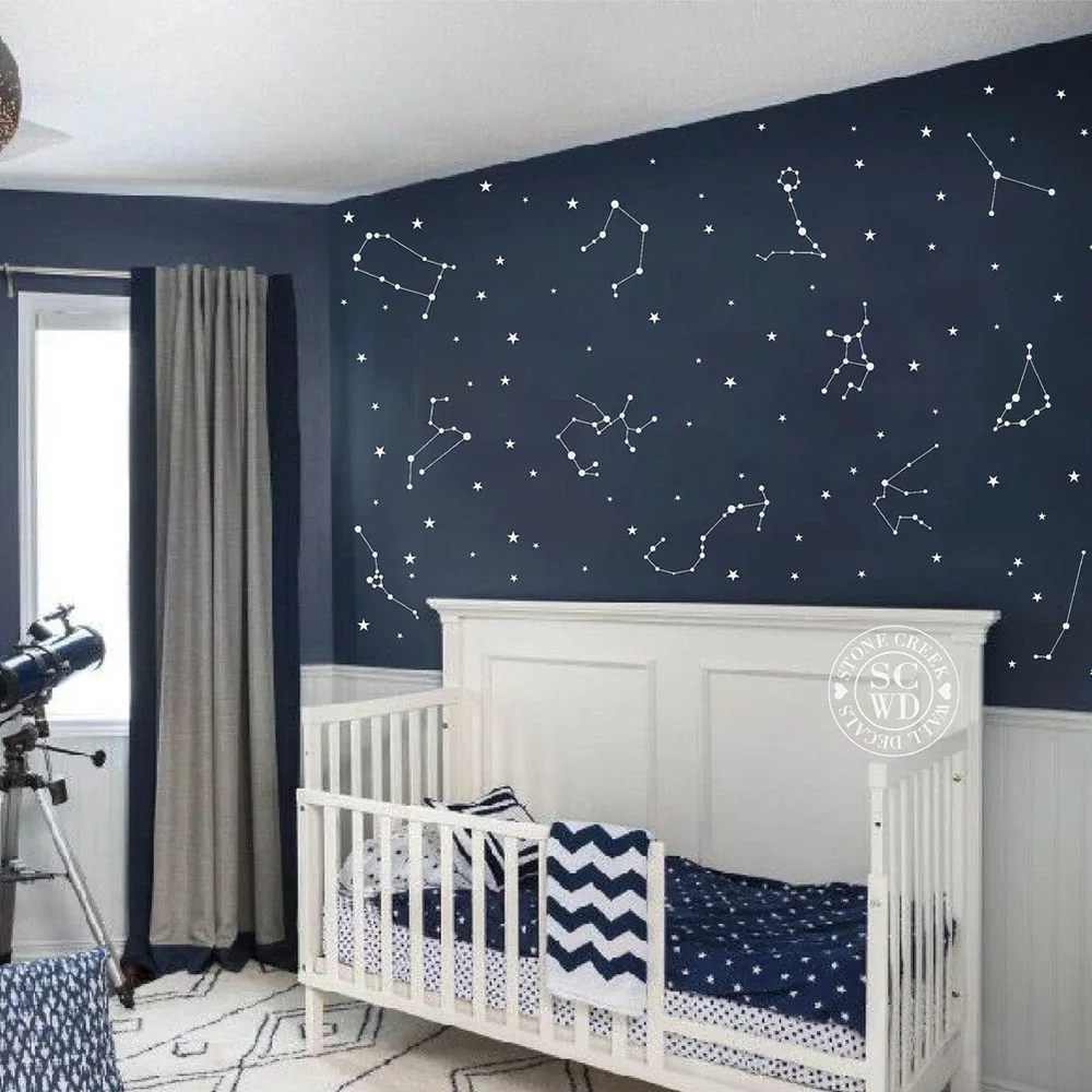 Constelaciones estrellas Zodiaco pegatina de pared bebé guardería habitación  de niños espacio cielo pegatina de pared dormitorio sala de juegos vinilo  decoración del hogar - AliExpress, image size:1000x1000