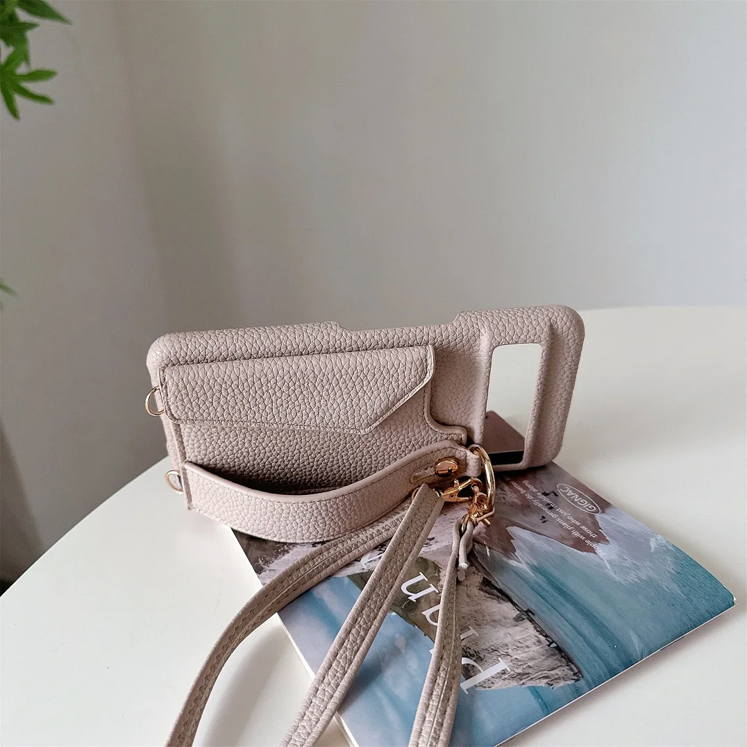 Luxury Crossbody Leather Wallet Case with Hand Strap