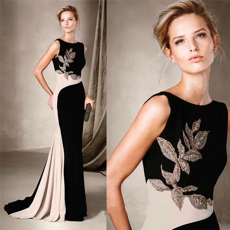 Sleeveless Beading Mermaid Jewel Neck Mother of the Bride Dress Wedding Party