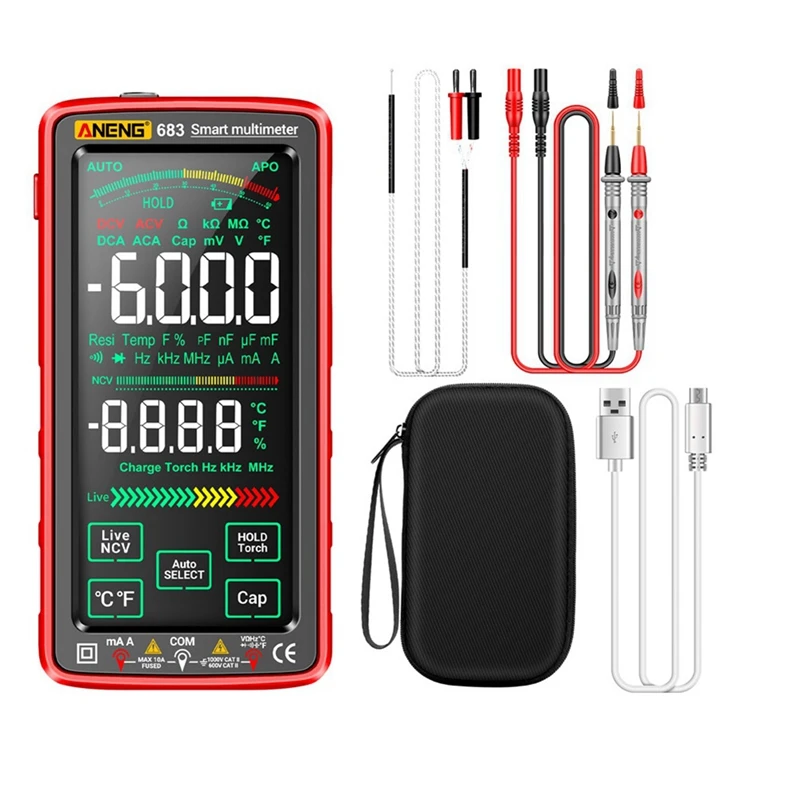 

ANENG 683 Smart Multimeter High-End Touch 6000 Counts Multimetro Test Rechargeable Multitester AC/DC Voltage Tester Tool