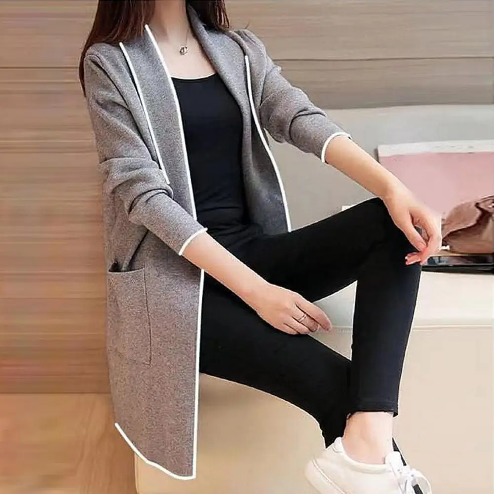 Loose-fitting Women Jacket Stylish Women's Mid-length Open Stitch Cardigan Warm Coat with Loose Fit Lapel Collar for Fall/winter femme lapel plaid woolen long sleeved coat loose slim fit waist mid length sweater 2022 winter casual women s thick warm jacket