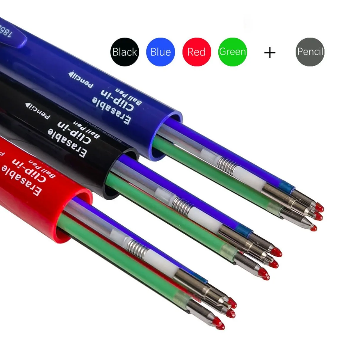 5-in-1 지울 수 있는 다기능 펜 ? 0.7mm 젤 + 0.5mm 연필, 학교 및 사무실 필기 문구용 리필 가능 색상 4개