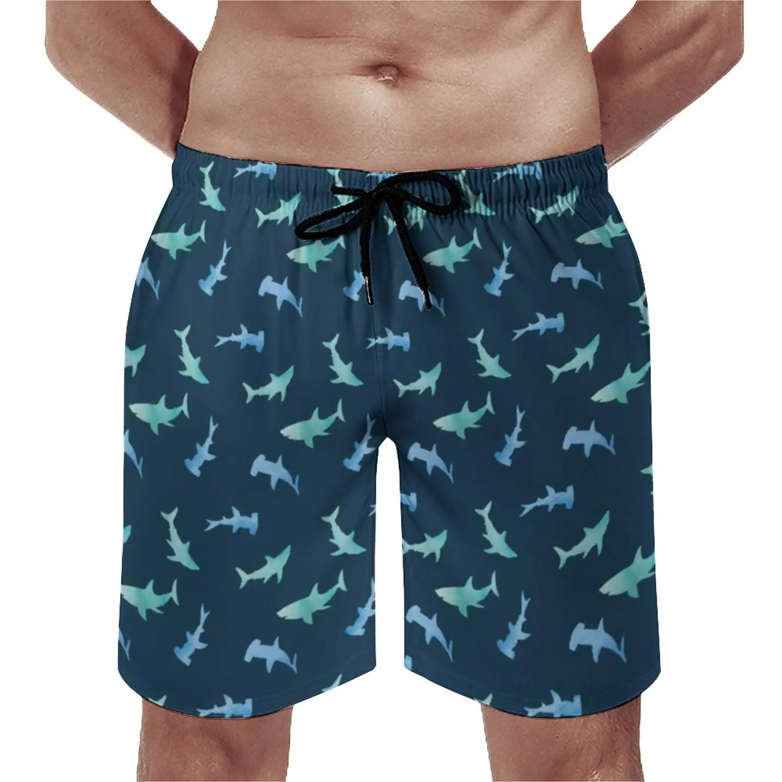 

Watercolor Shark Board Shorts Nautical Swimming Sharks Casual Beach Short Pants Men Design Sports Surf Fast Dry Swimming Trunks