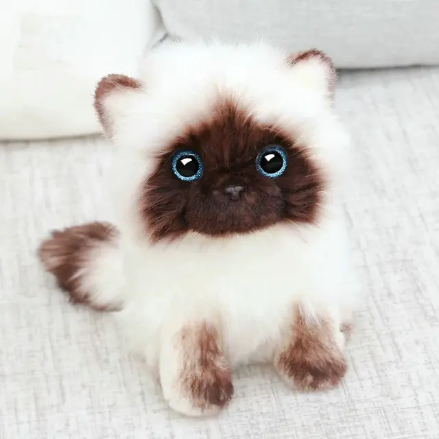 26CM Simulation Siamese cat Plush toy Blue Sequins eyes Cat Plush Doll Brown and White Face Ragdoll plush Cat Home Decor Doll to