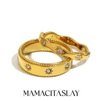 MamacitaSlay 316L Stainless Steel Zircon Star Ring 18K Gold Plated Waterproof Jewelry Women's Classic Ring High Quality Gift