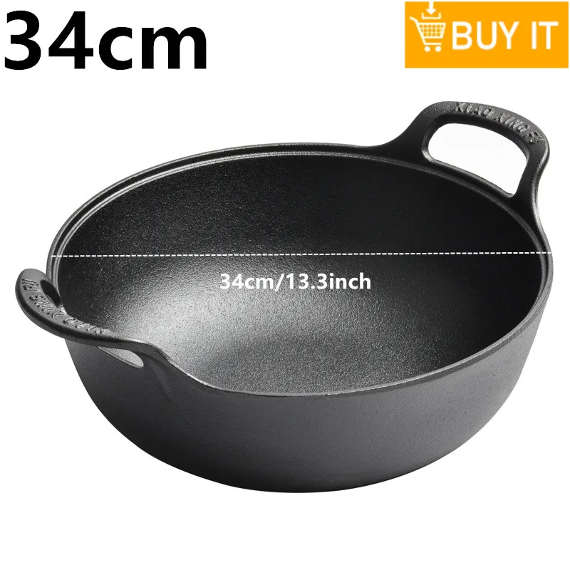 Description Picture 3 of item25cm Pre-seasoned Cast Iron Casserole Dish with Loop Handle 3 Qt Saucepan Heavy Soup Pot Dutch Oven Kitchen Utensil Grilling Wok
